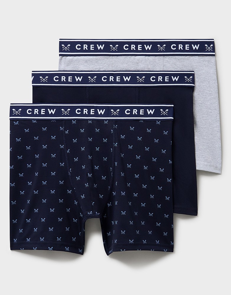 3 Pack Plain and Crossed Oars Printed Jersey Boxers in Navy and Grey