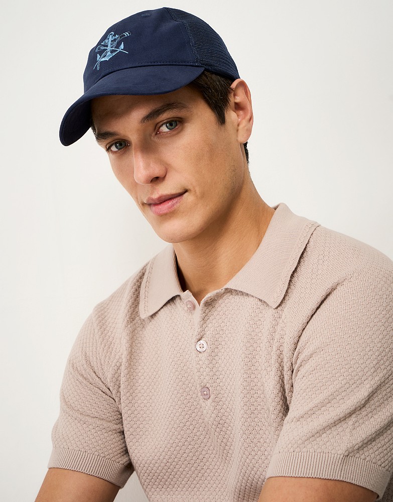 Mesh Back Cap in Navy with Anchor Embroidery