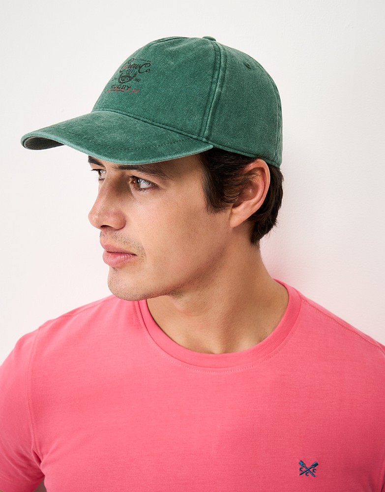 Embroidered Cotton Garment Dye Cap in Olive Green