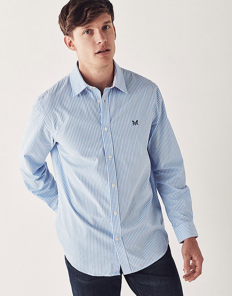 Men's Crew Classic Fit Stripe Shirt in Sky from Crew Clothing