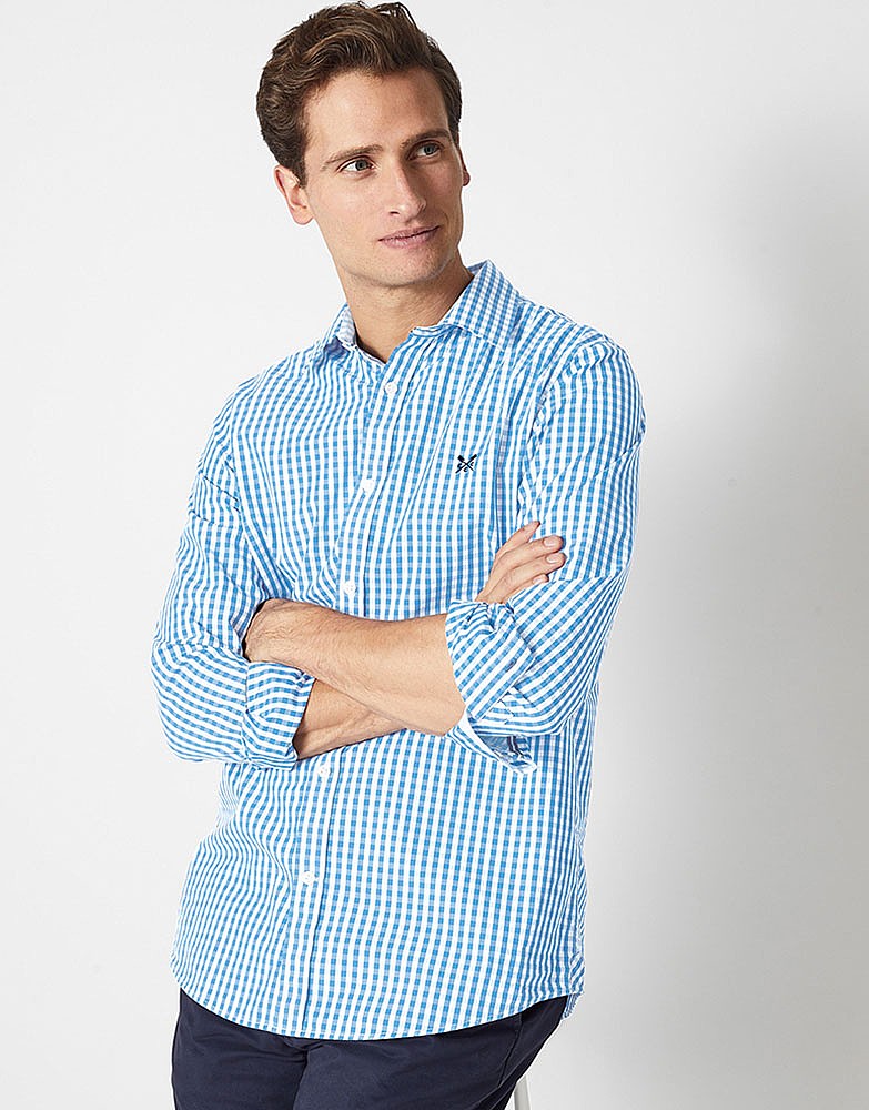 Men's Crew Slim Fit Gingham Shirt in Sky from Crew Clothing Company