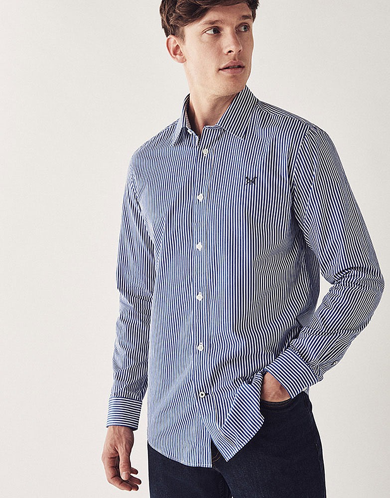 Men's Crew Slim Fit Stripe Shirt in Ultramarine from Crew Clothing Company
