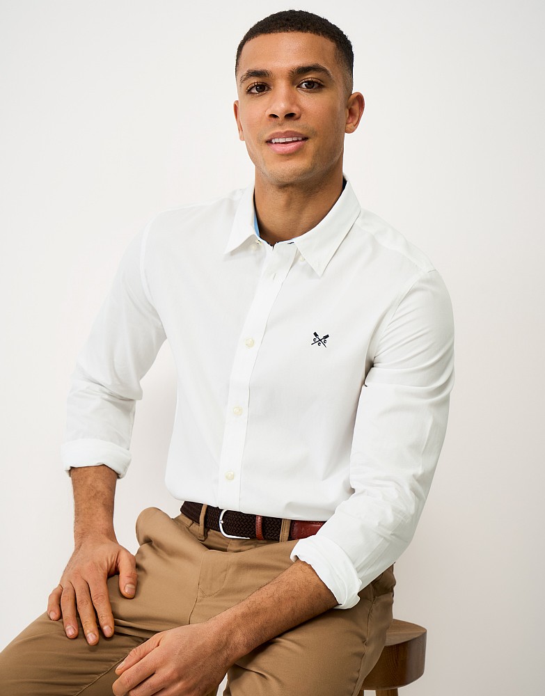 Slim Fit Plain Cotton Poplin Shirt in White