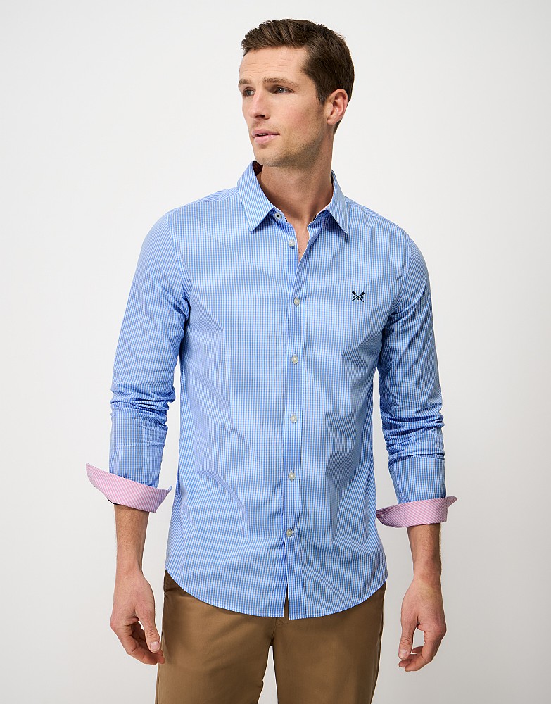 Slim Fit Micro Gingham Shirt in Sky Blue