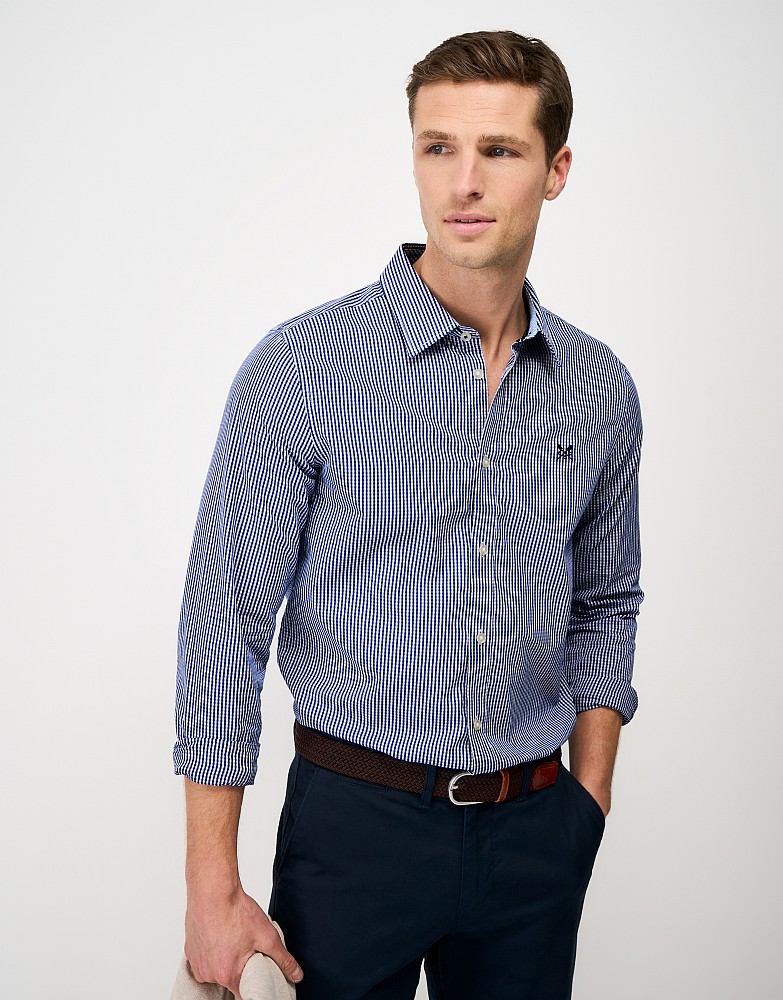 Slim Fit Micro Gingham Shirt in Blues