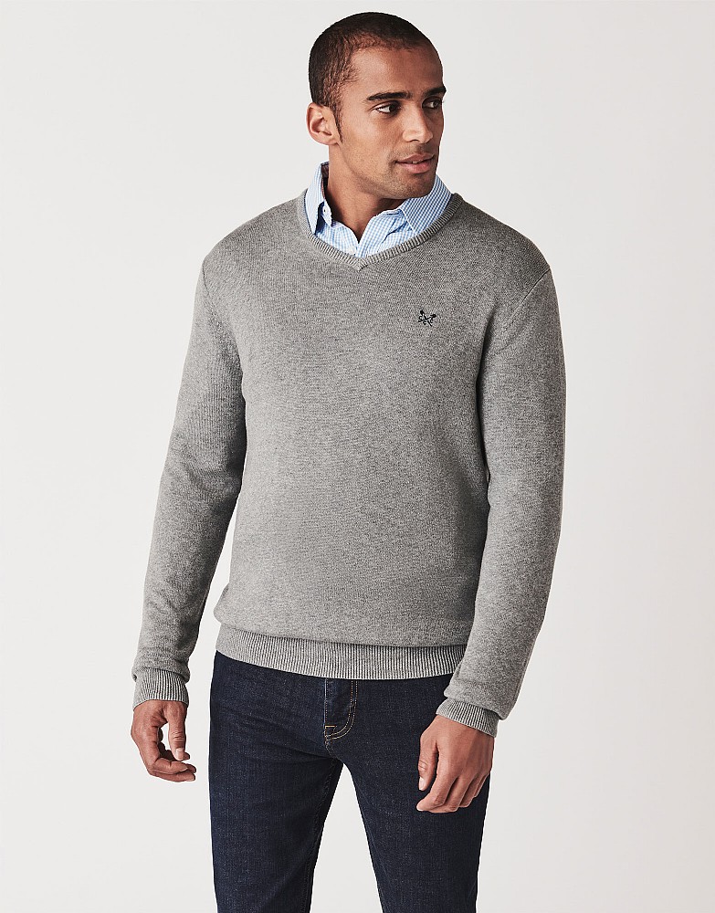 Men's Foxley V Neck Jumper in Grey Marl from Crew Clothing Company
