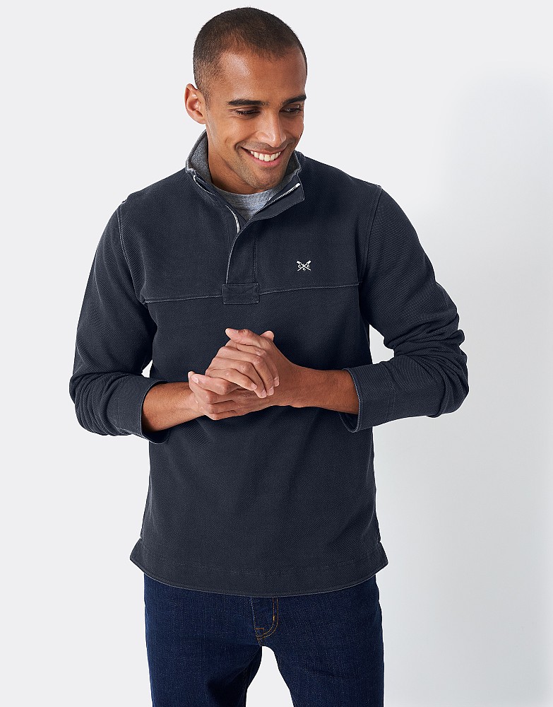 Navy Cotton Pique Padstow Sweatshirt