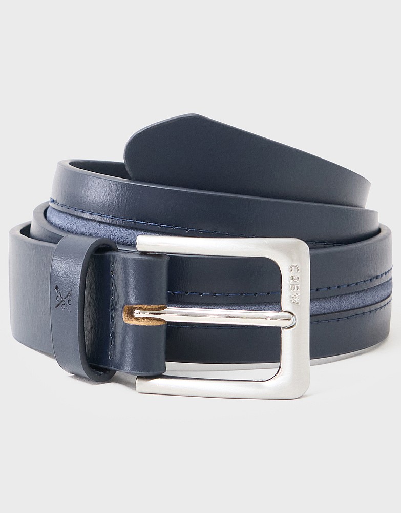 Leather Block-Detail Belt in Navy