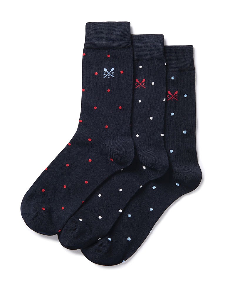 Men's 3 Pack Spot Bamboo Socks in Navy/Sky/Red from Crew Clothing Company