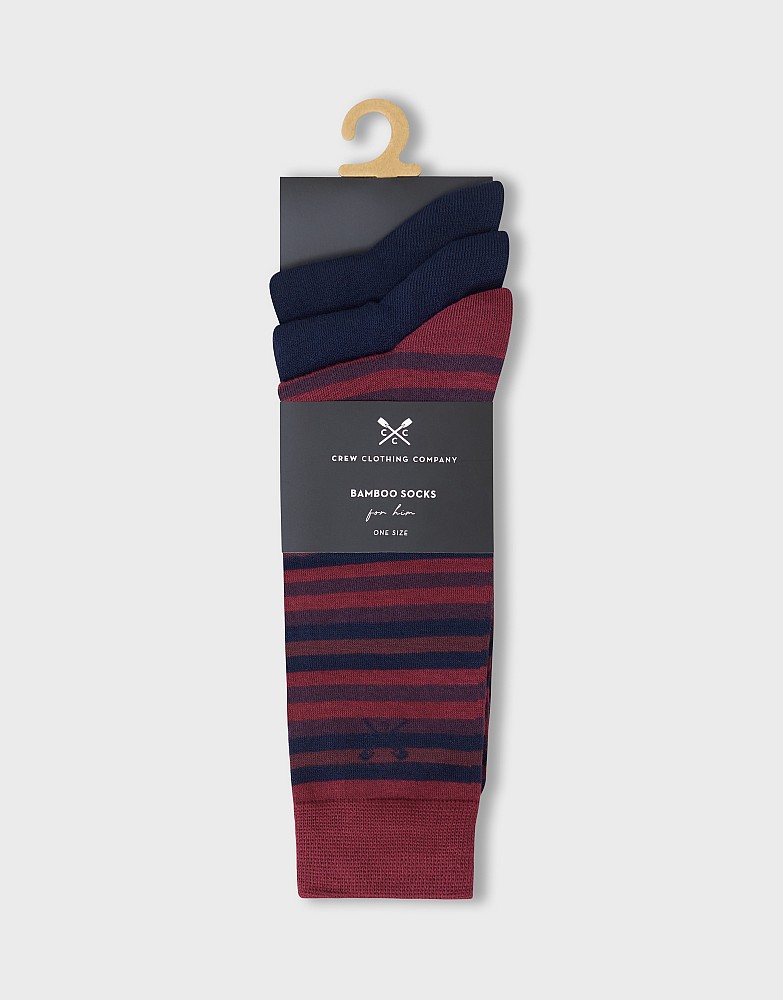 3 Pack Bamboo Socks in Red Stripes