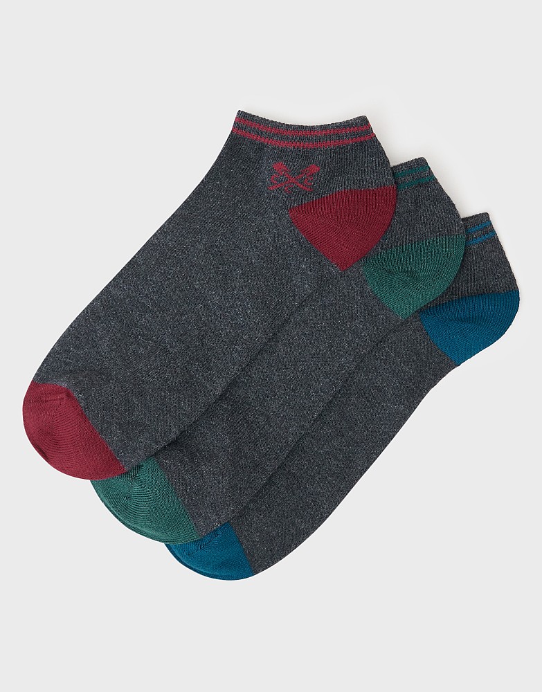 3 Pack Bamboo Trainer Socks in Grey Multi