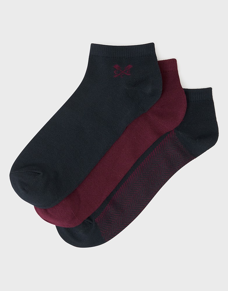 3 Pack Bamboo Trainer Socks in Navy and Burgundy