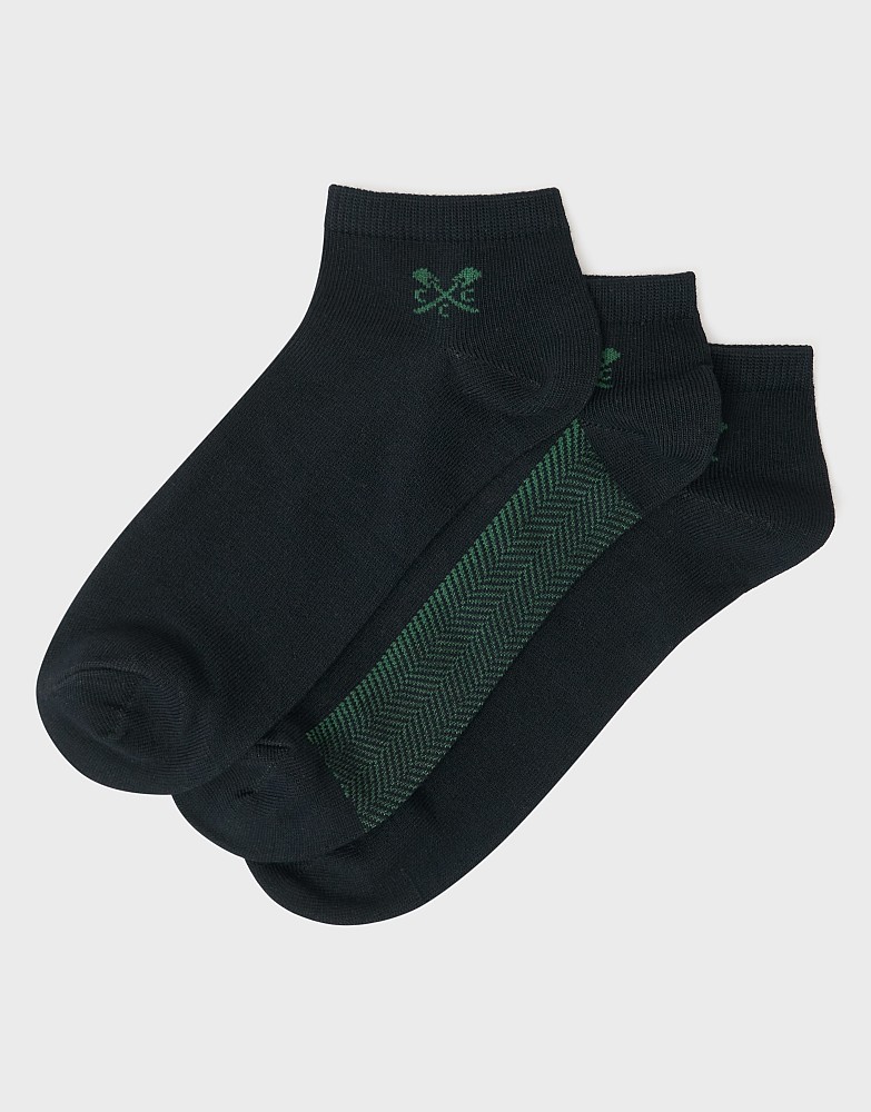3 Pack Bamboo Trainer Socks in Green Chevron