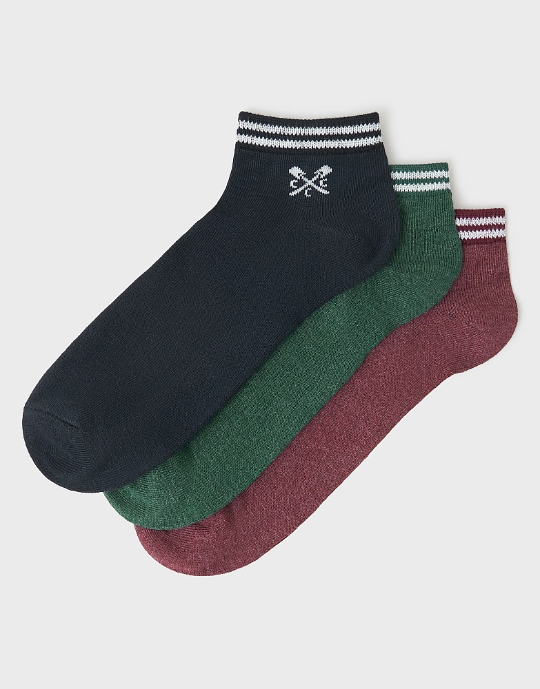 3 Pack Trainer Socks in Navy, Green and Burgundy Marl