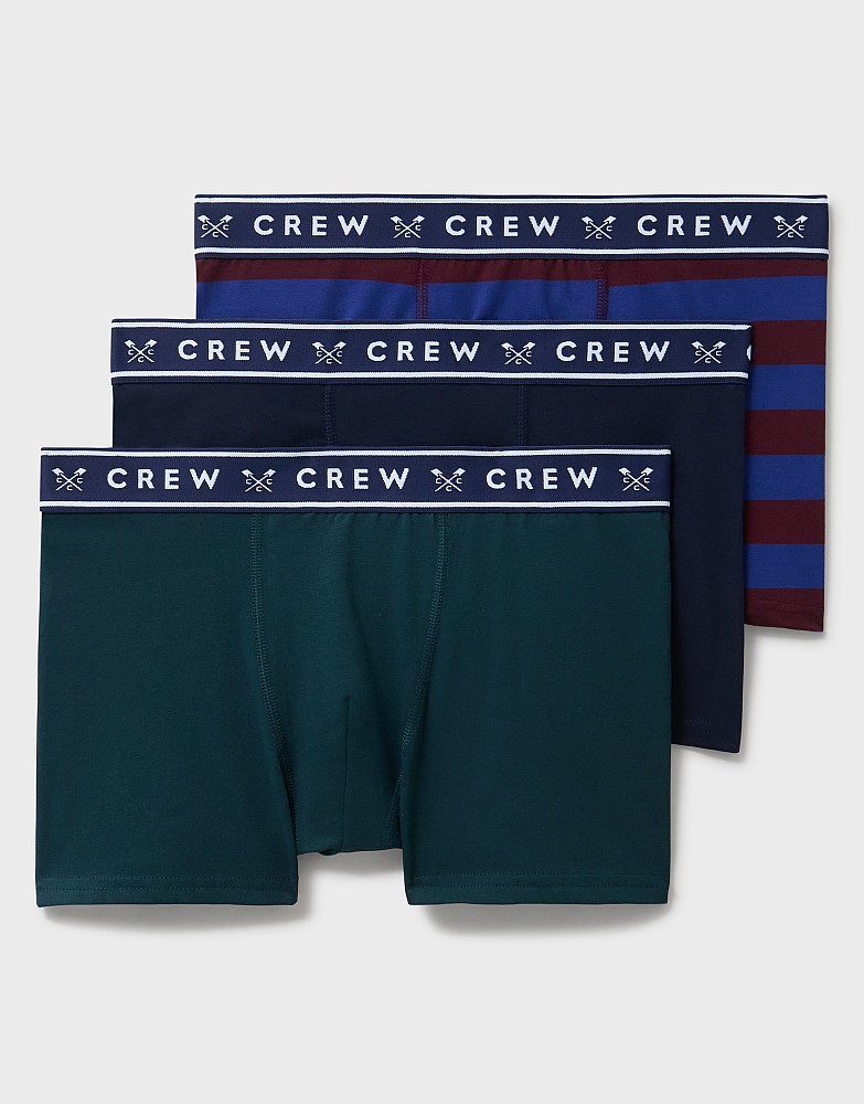3 Pack Boxer Briefs in Green, Navy and Burgundy and Blue Stripe