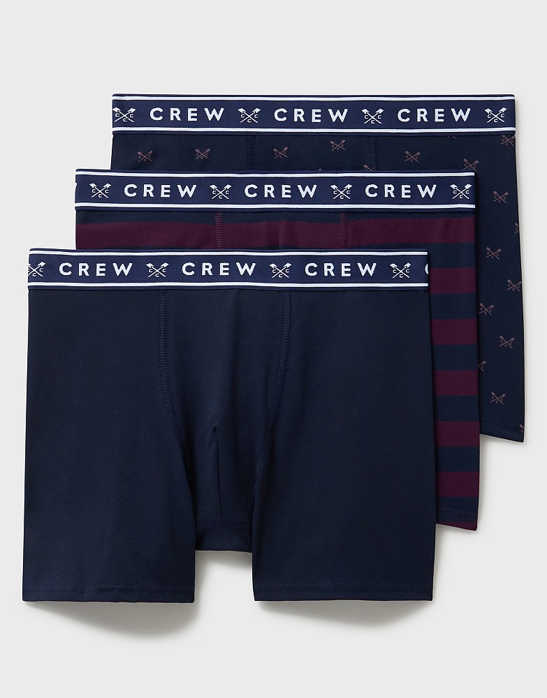 3 Pack Crossed Oars Jersey Boxers in Navy and Burgundy Stripe