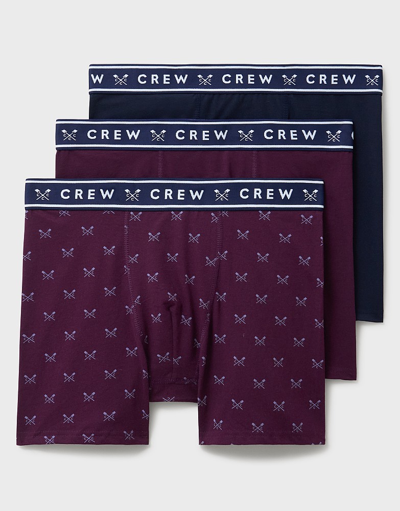 3 Pack Crossed Oars Jersey Boxers in Navy, Dark Purple and Blue