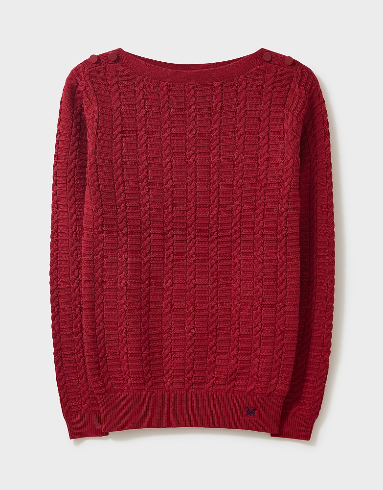 Button Cable Boat Neck Jumper