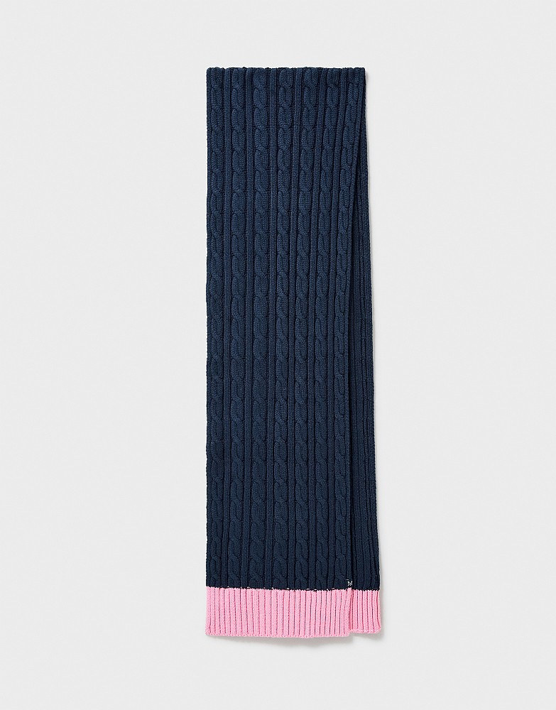 Cable-Knit Scarf in Navy & Pink