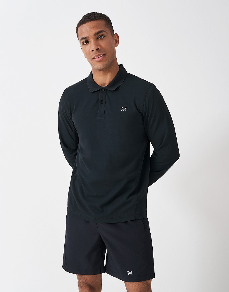 Technical Long Sleeve Pique Polo Shirt in Black
