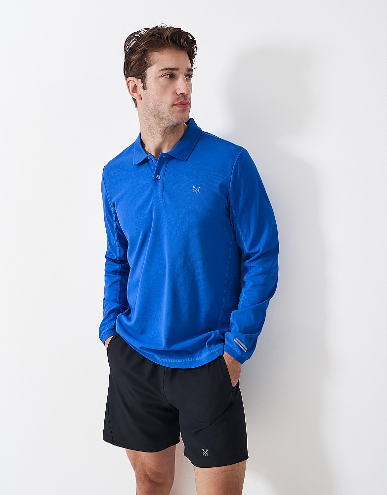 Technical Long Sleeve Pique Polo Shirt in Blue