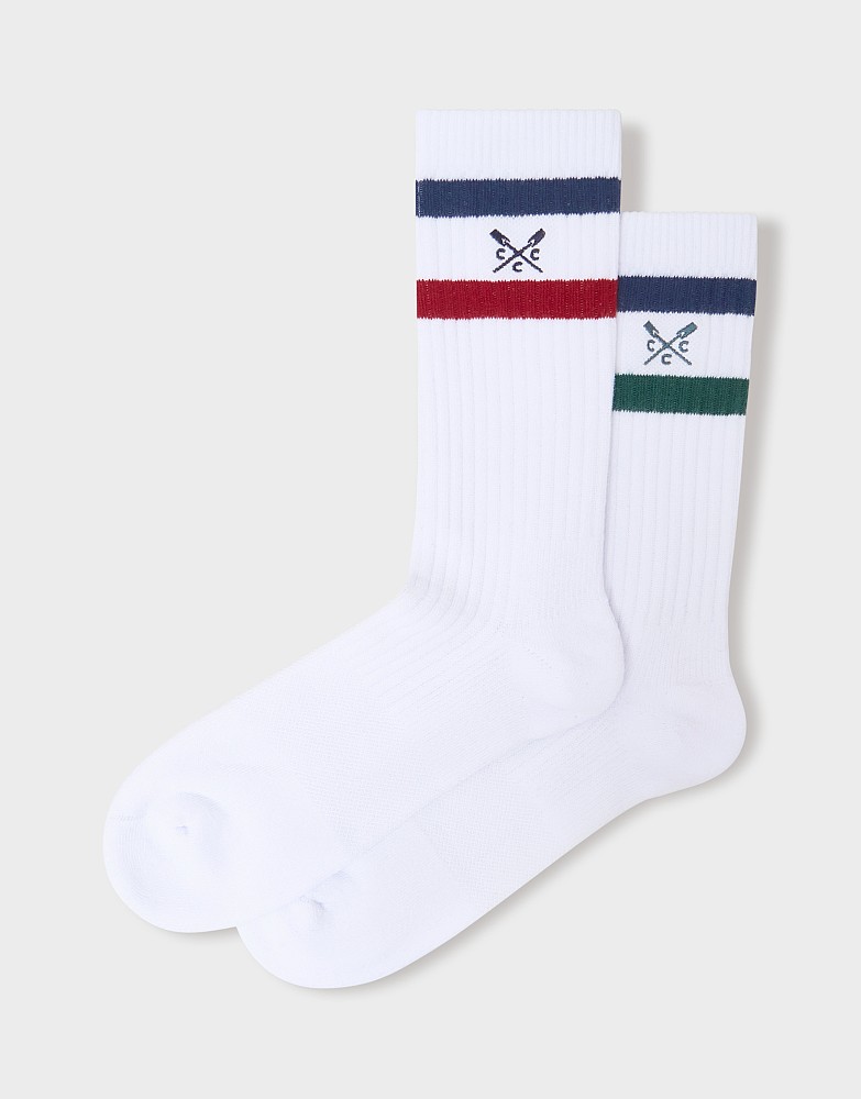 2-Pack Stripe Crew Sport Socks in White, Green & Red