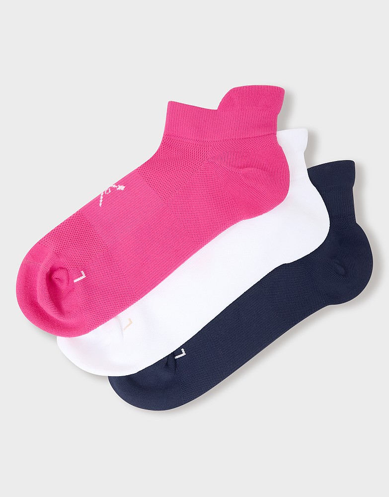3 Pack Logo Trainer Socks in Raspberry, White & Navy