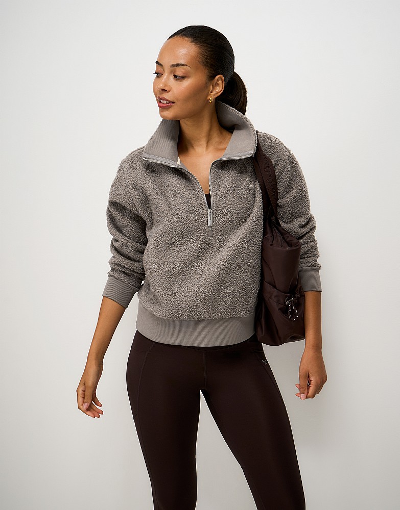 Borg Quarter-Zip Sweat in Mushroom