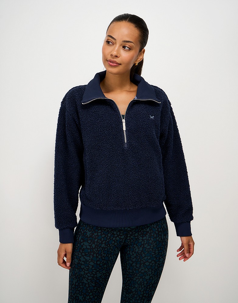 Borg Quarter-Zip Sweat in Navy