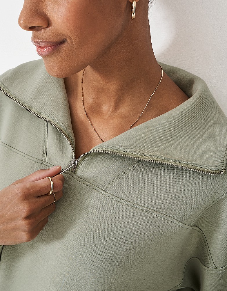 Women's SuperLuxe Half Zip Sweatshirt in Green from Crew