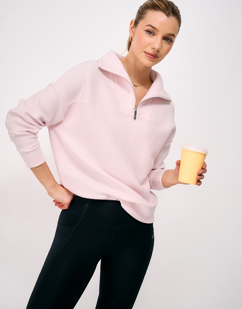 Ottoman-Knit Cooldown Half-Zip Sweat in Pink