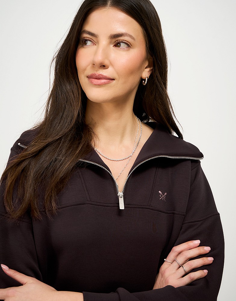 Women's SuperLuxe Half Zip Sweat in Brown from Crew Clothing Company