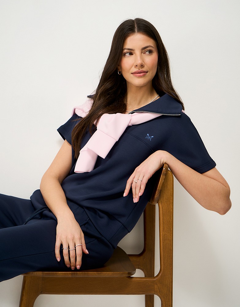 SuperLuxe Short-Sleeve Quarter-Zip in Navy