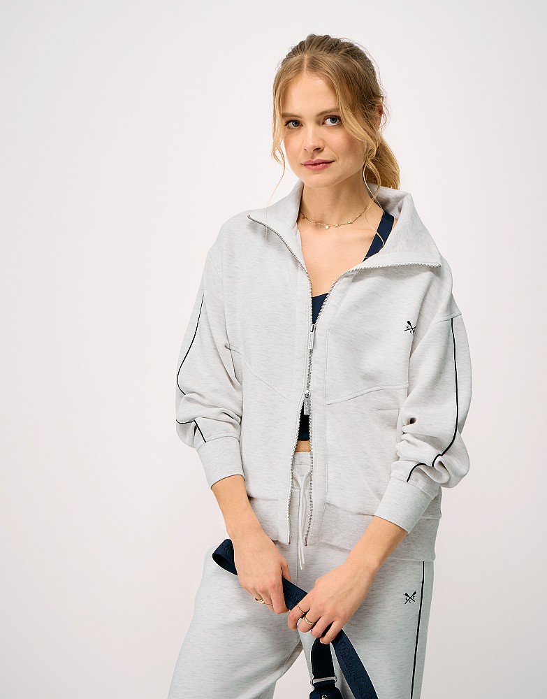 Women's SuperLuxe Full Zip Sweatshirt in Oatmeal from Crew