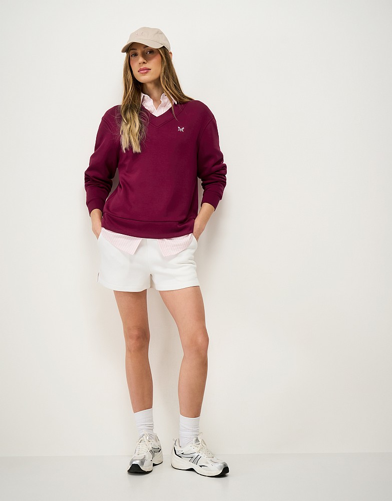 SuperLuxe V Neck Sweatshirt in Beet Red