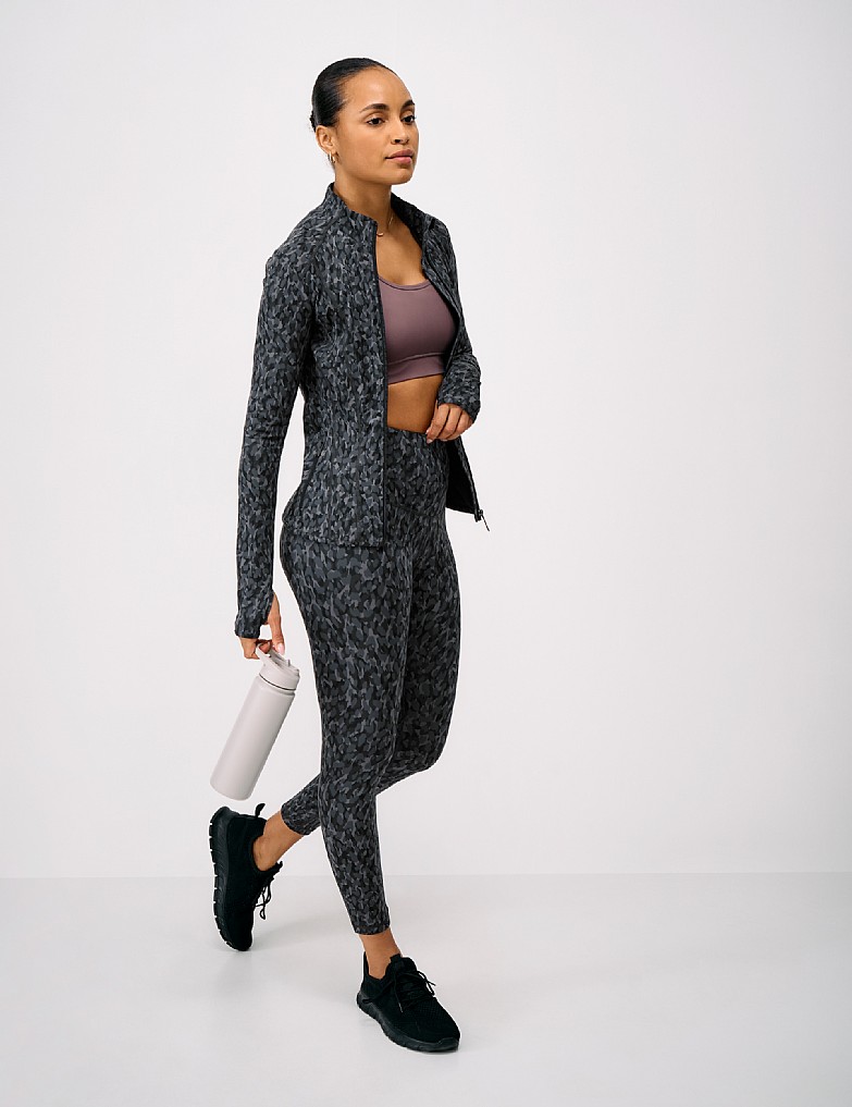 High Waisted 7/8 Leggings in Black Abstract