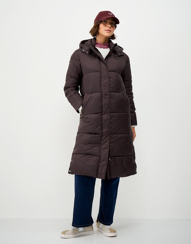 Showerproof Longline Padded Metallic Coat in Chocolate Brown
