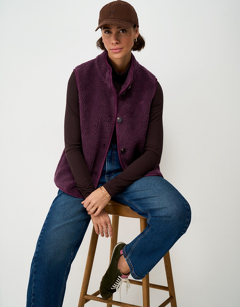Borg Fleece Gilet in Wine Red