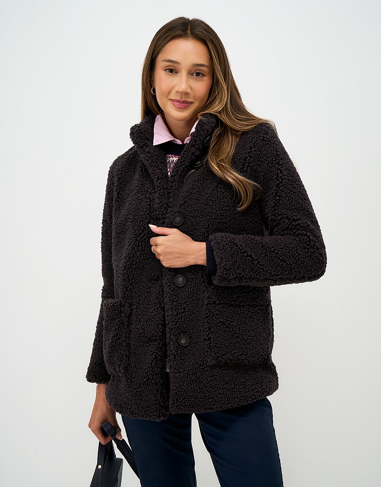 Borg Fleece Funnel Neck Jacket in Chocolate Brown