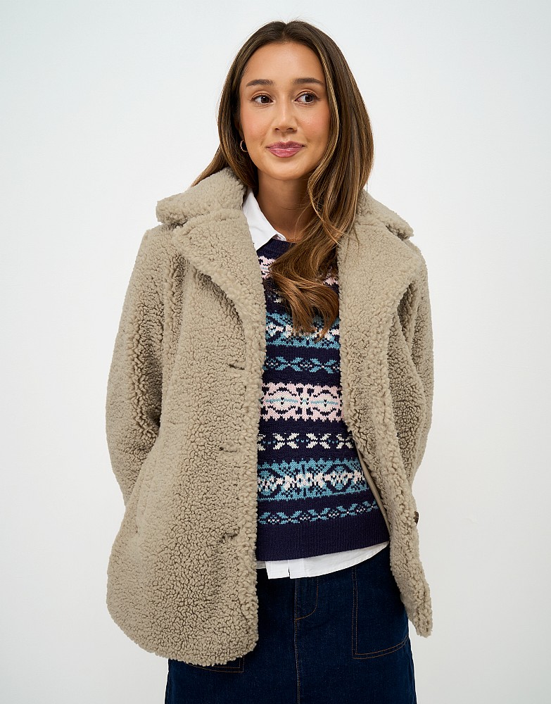 Borg Fleece Peacoat in Brown
