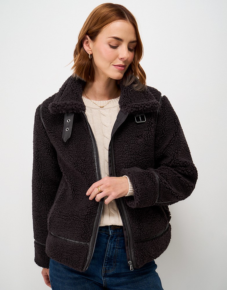 Borg Aviator Jacket in Chocolate Brown