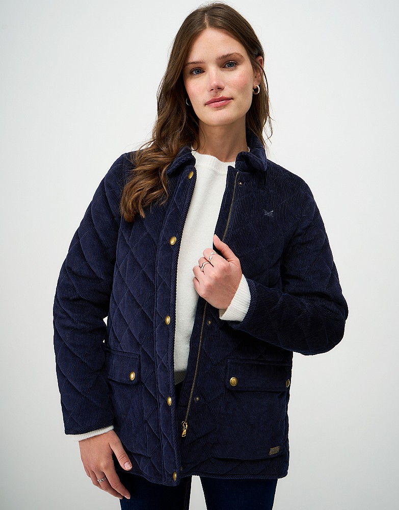 Cord Diamond Quilted Jacket in Navy
