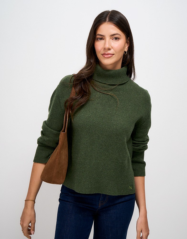 Harmony Merino Wool Blend Roll Neck Jumper in Dark Green