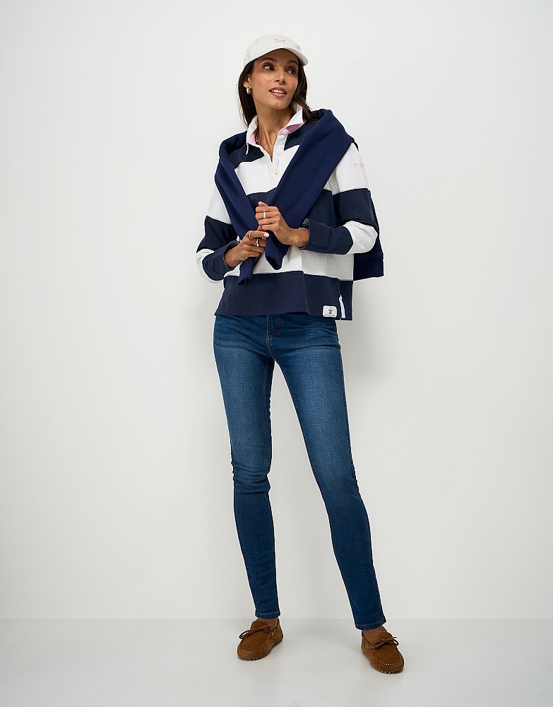 Cotton Cut and Sew Rugby Shirt in Navy and White Stripe
