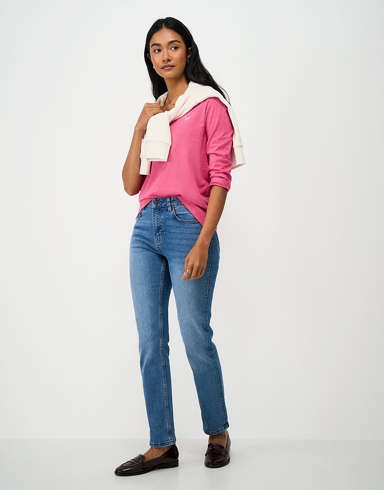 3/4 Sleeve Perfect Slub Scoop Neck Top in Pink