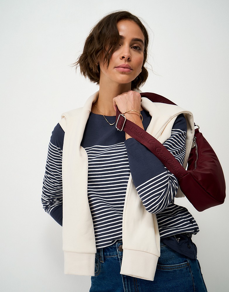Slub Cotton Cassandra Top in Navy and White Stripe