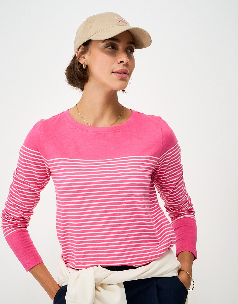 Slub Cotton Cassandra Top in Pink and White Stripe