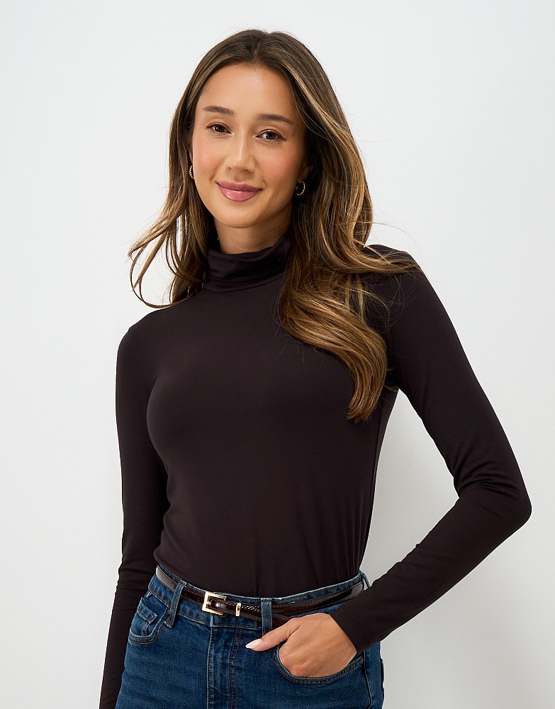 Modal Blend Second Skin Roll Neck in Dark Brown