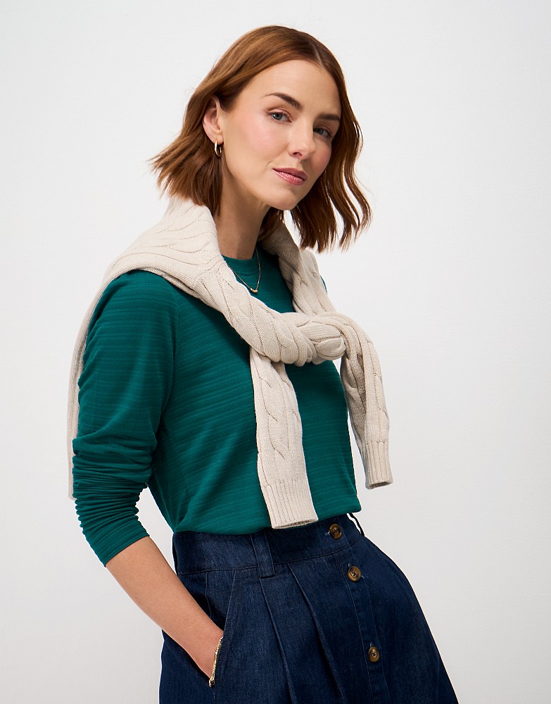 Textured Stripe Long Sleeve Top in Teal