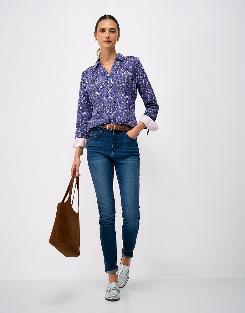 Cotton Jersey Shirt in Blue Cherry Blossom Print